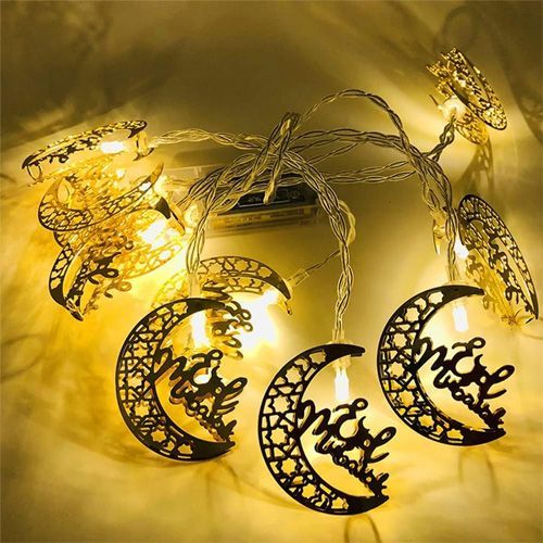 Guirlande lumineuse Ramadan, 20 LED, 3 metres lanterne lune et étoile pour l'Aïd, guirlande féérique pour l'Aïd, fonctionne sur piles, pour la décoration de la maison et les fêtes du Ramadan (Lune)