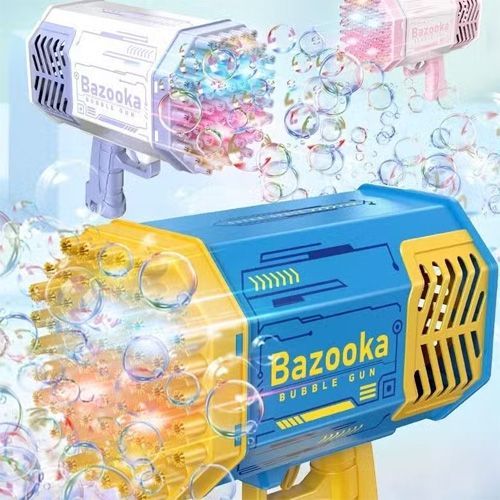 Bubble Bazooka – Propulseur magique de bulles colorées rechargeable Coloris Bleu jaune 69 Trous