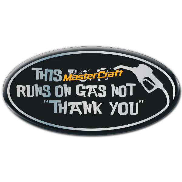 This MasterCraft Runs on Gas Domed Decal, MasterCraft Color: MC Orange