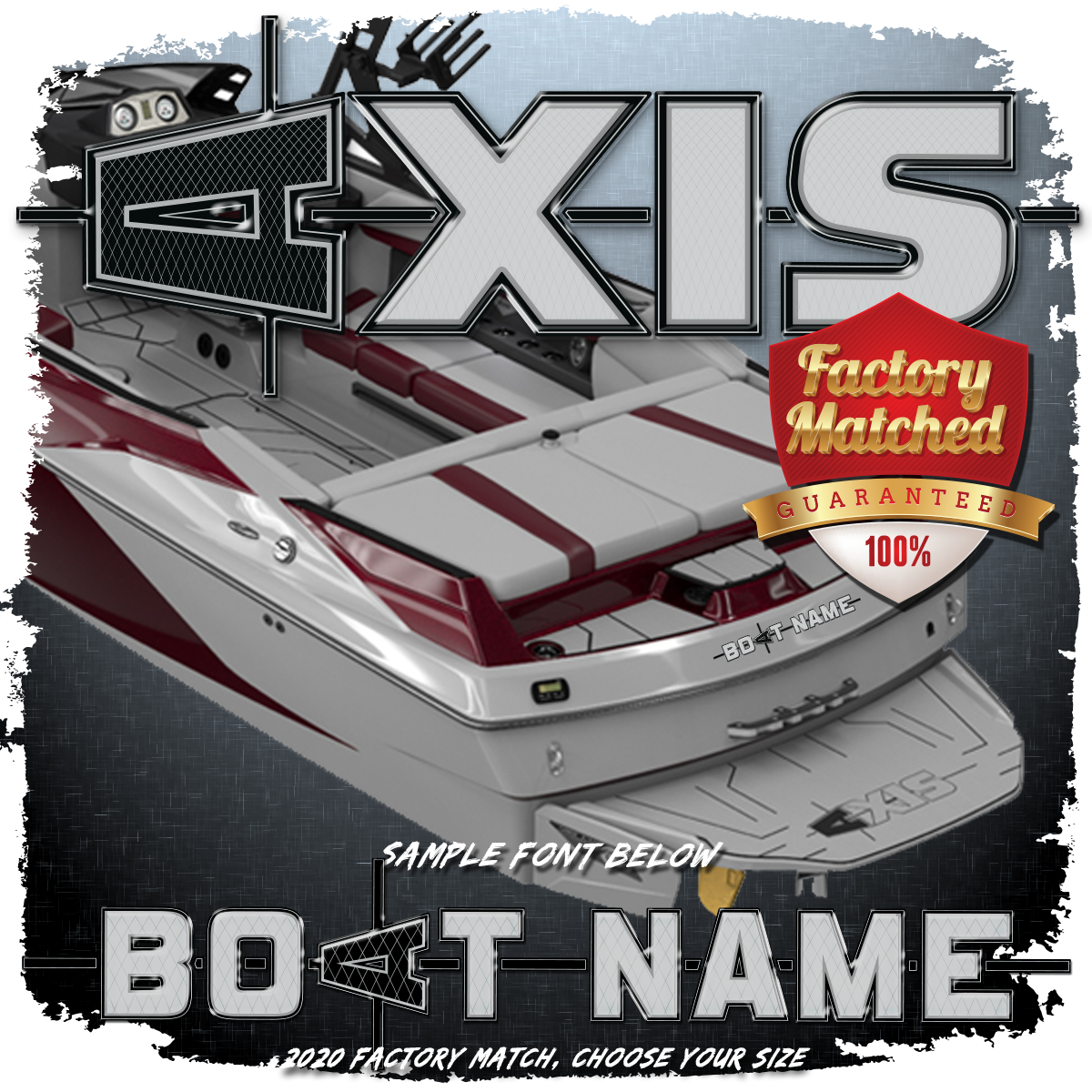Domed Boat Name in the Axis 2020 - current Factory Match Font