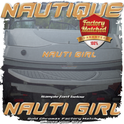 Domed Boat Name in the Nautique Font, Factory Matched Gold Illusion Frost