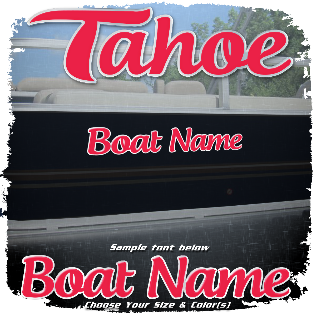 Domed Boat Name in the Tahoe Pontoon Font