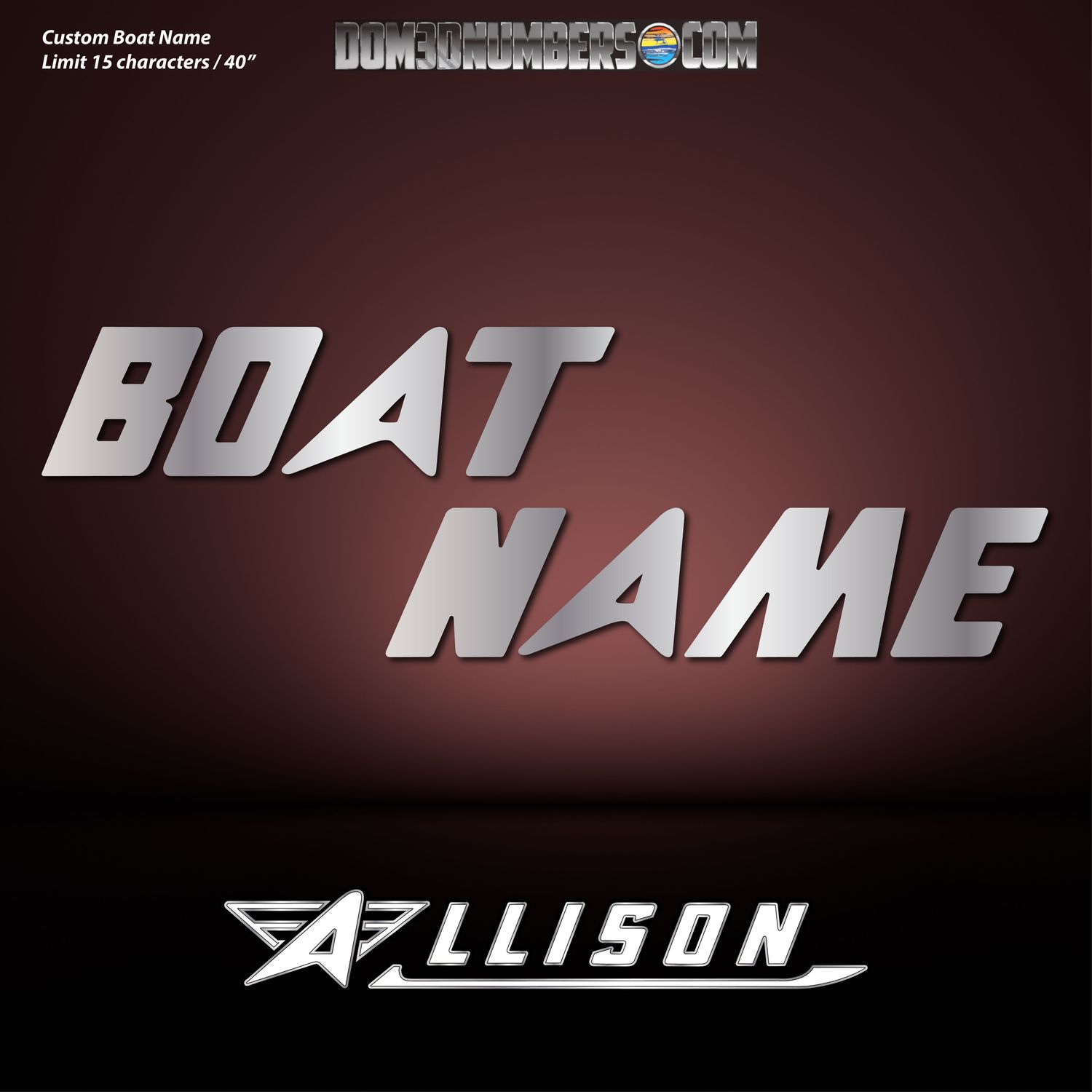 Domed Boat Name in the Allison Font, Choose Your Colors