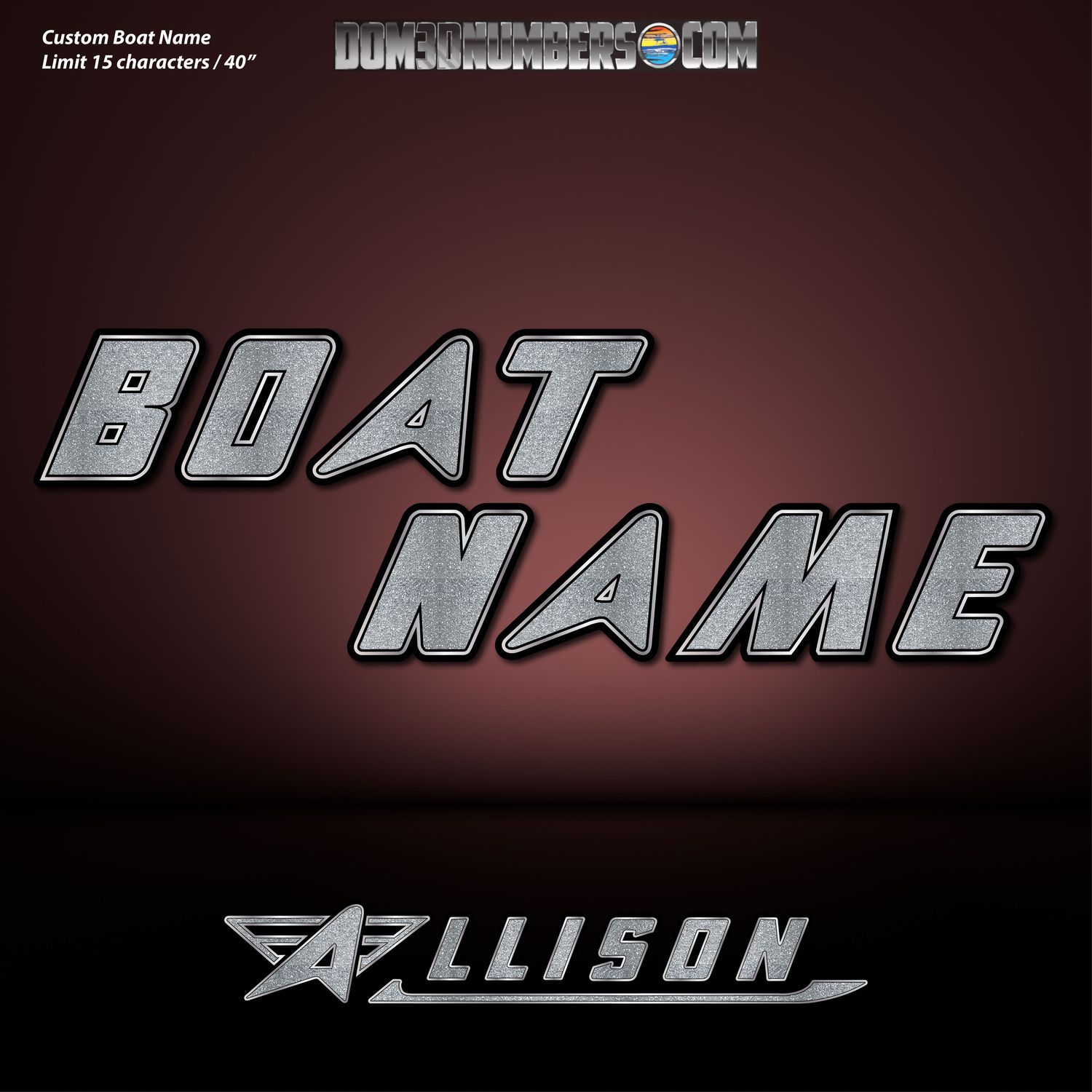 Domed Boat Name in the Allison Font, Factory Matched to Logo