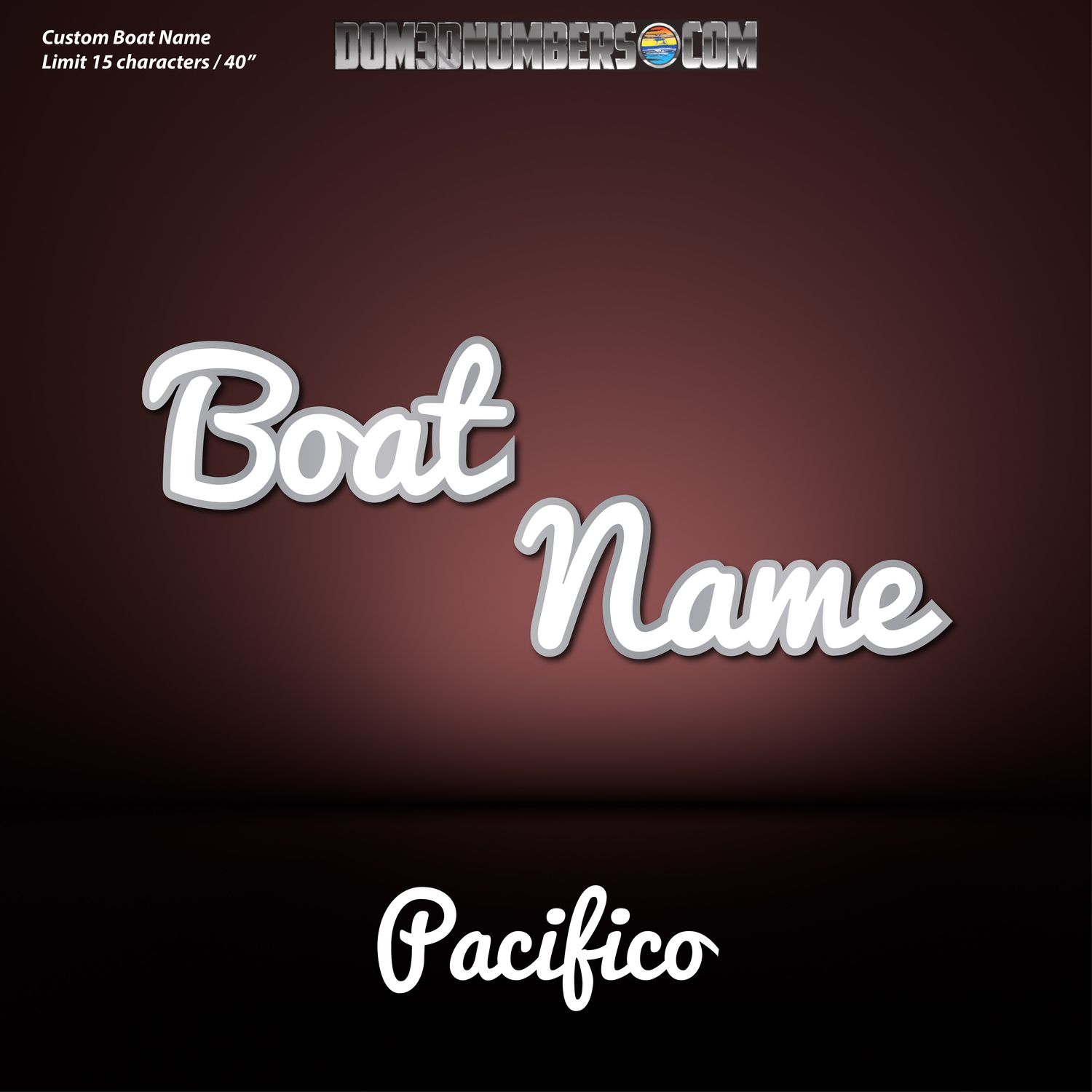 Domed Boat Name in the Pacifico Font