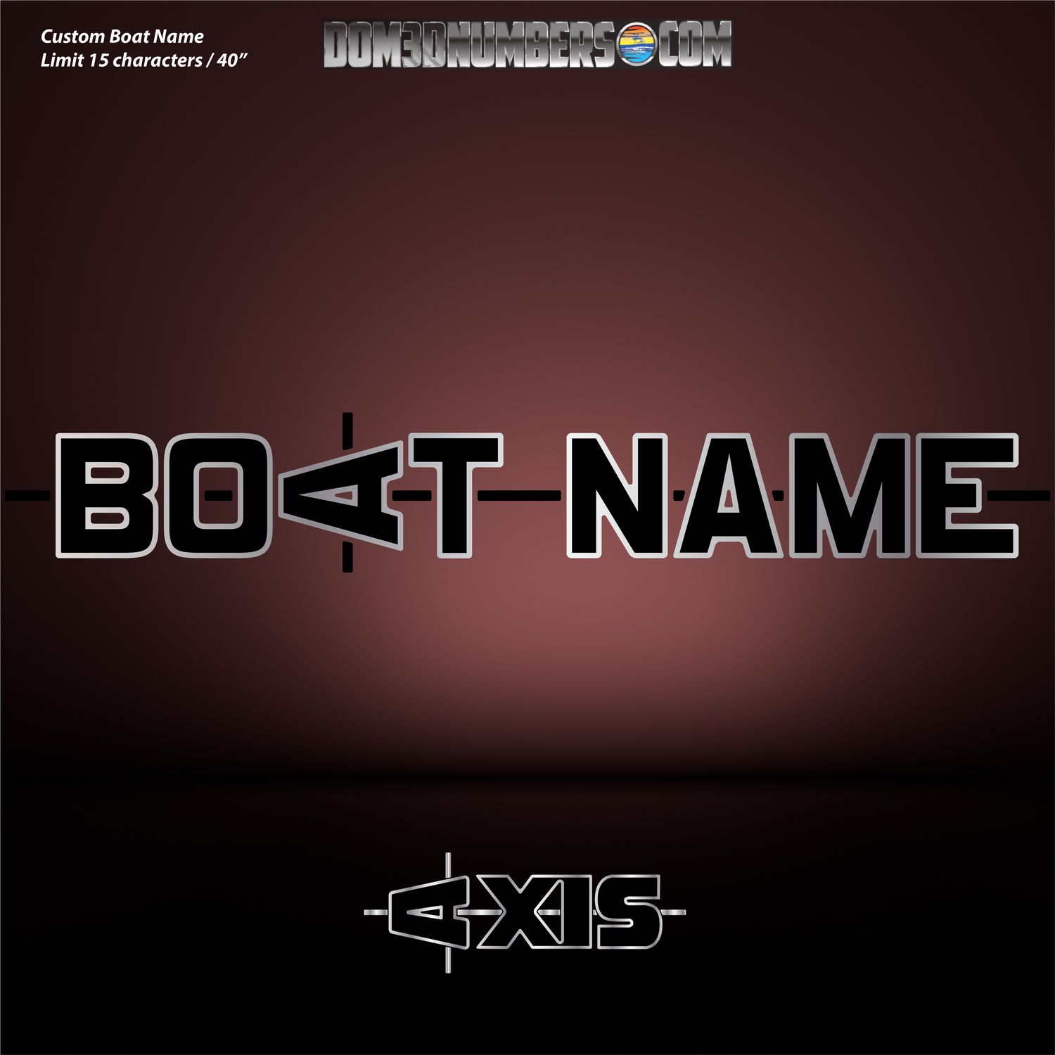 Domed Boat Name in the Axis Font, Choose Your Own Colors