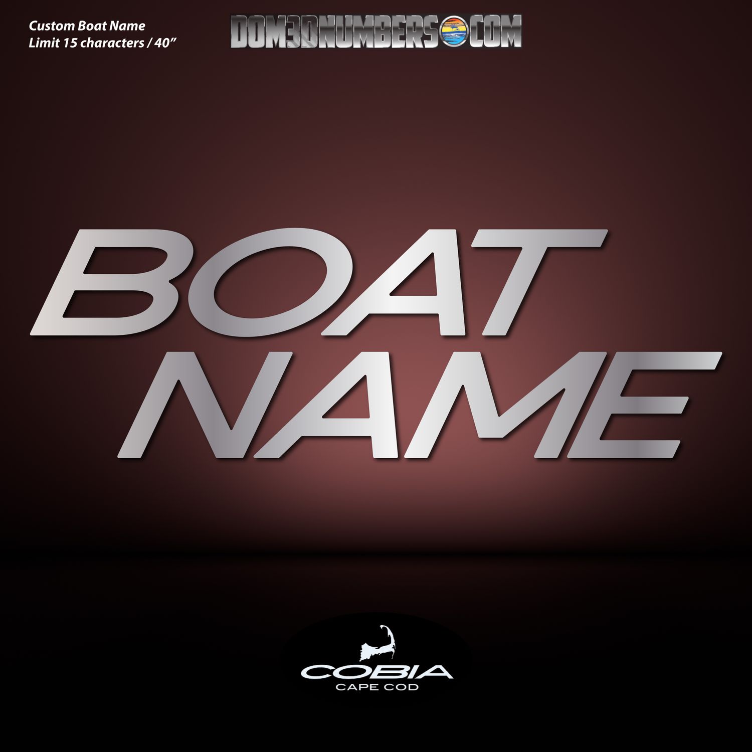 Domed Boat Name in the Cobia Font