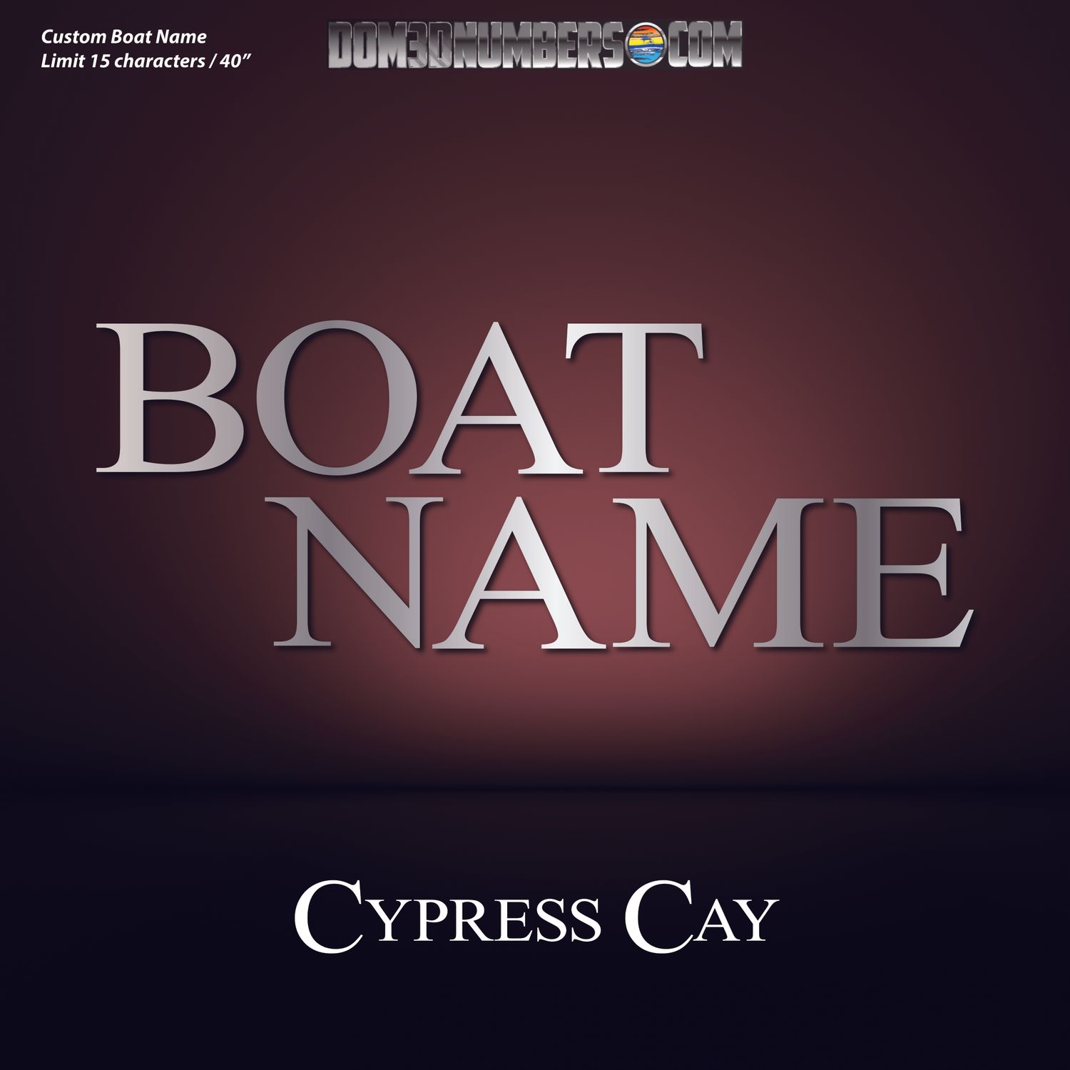 Domed Boat Name in the Cypress Cay Font