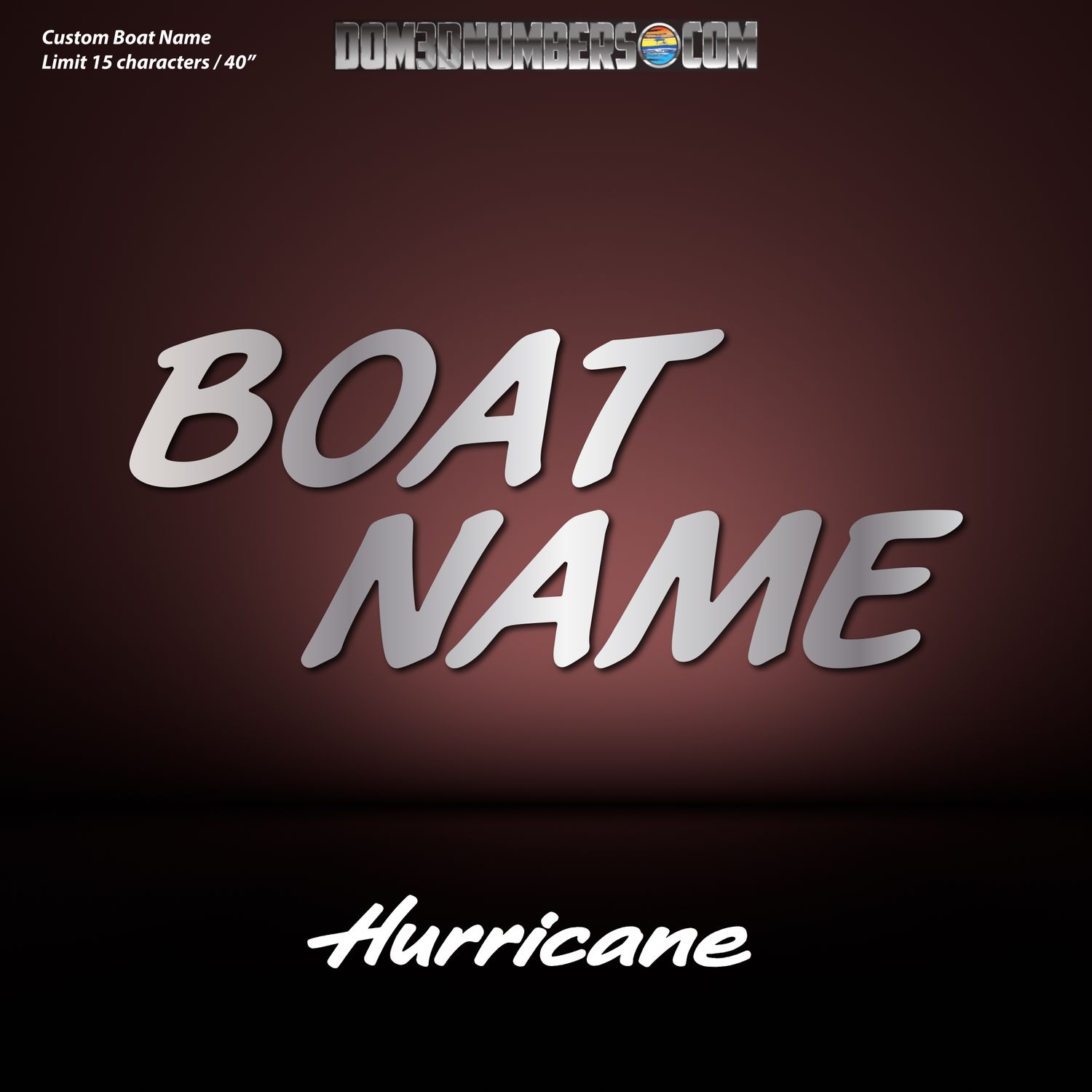 Domed Boat Name in the Hurricane Font