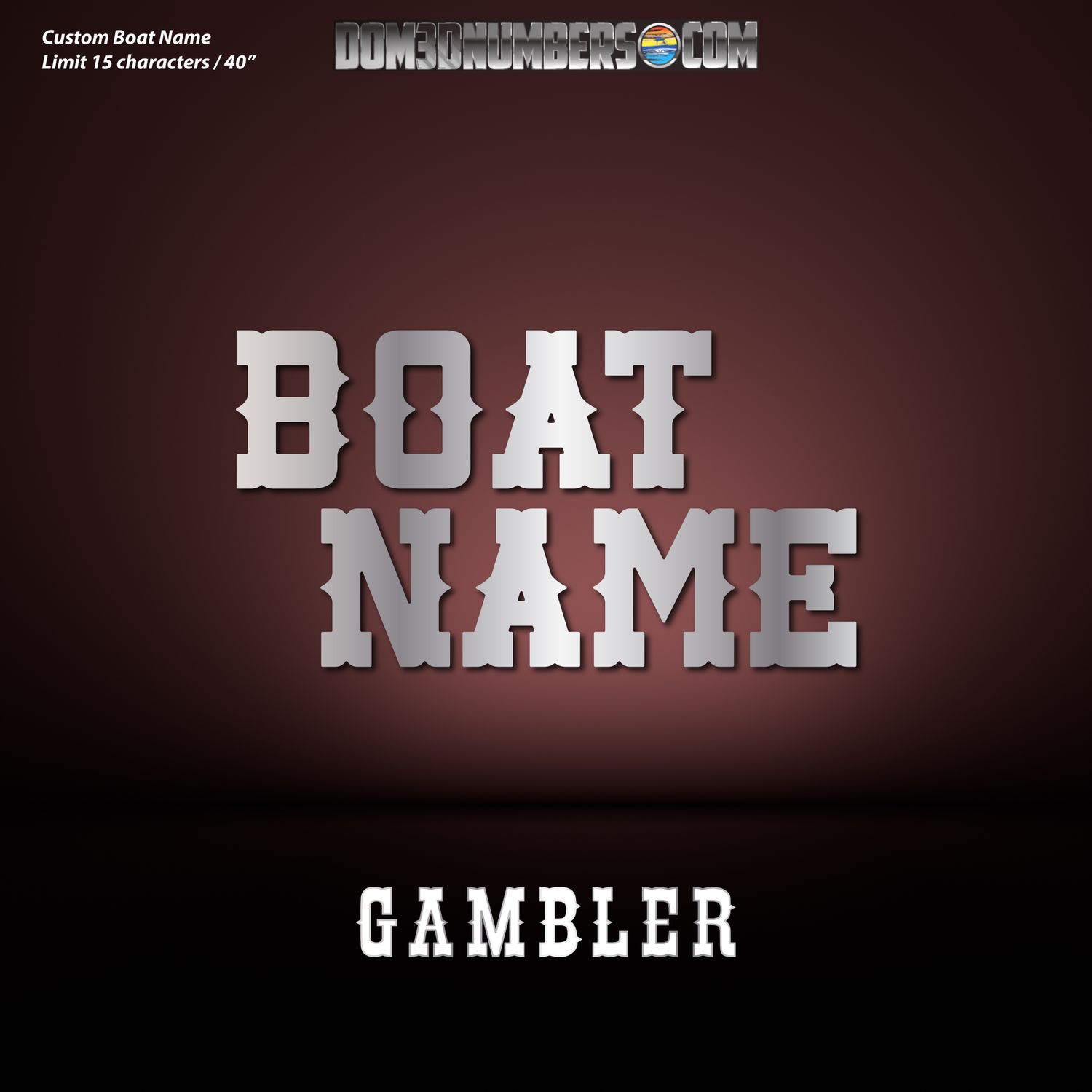 Domed Boat Name in the Gambler Font