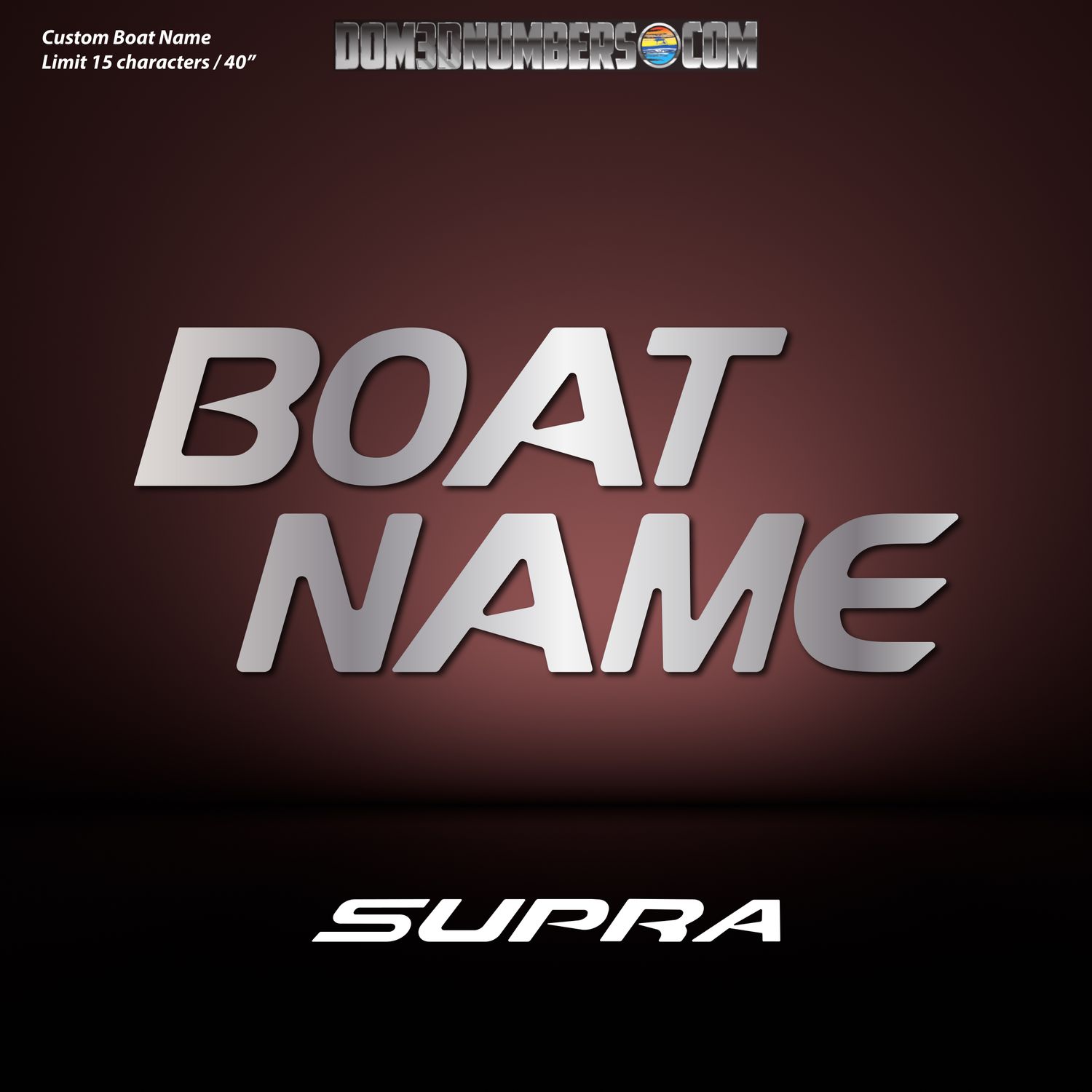 Domed Boat Name in the Supra Font