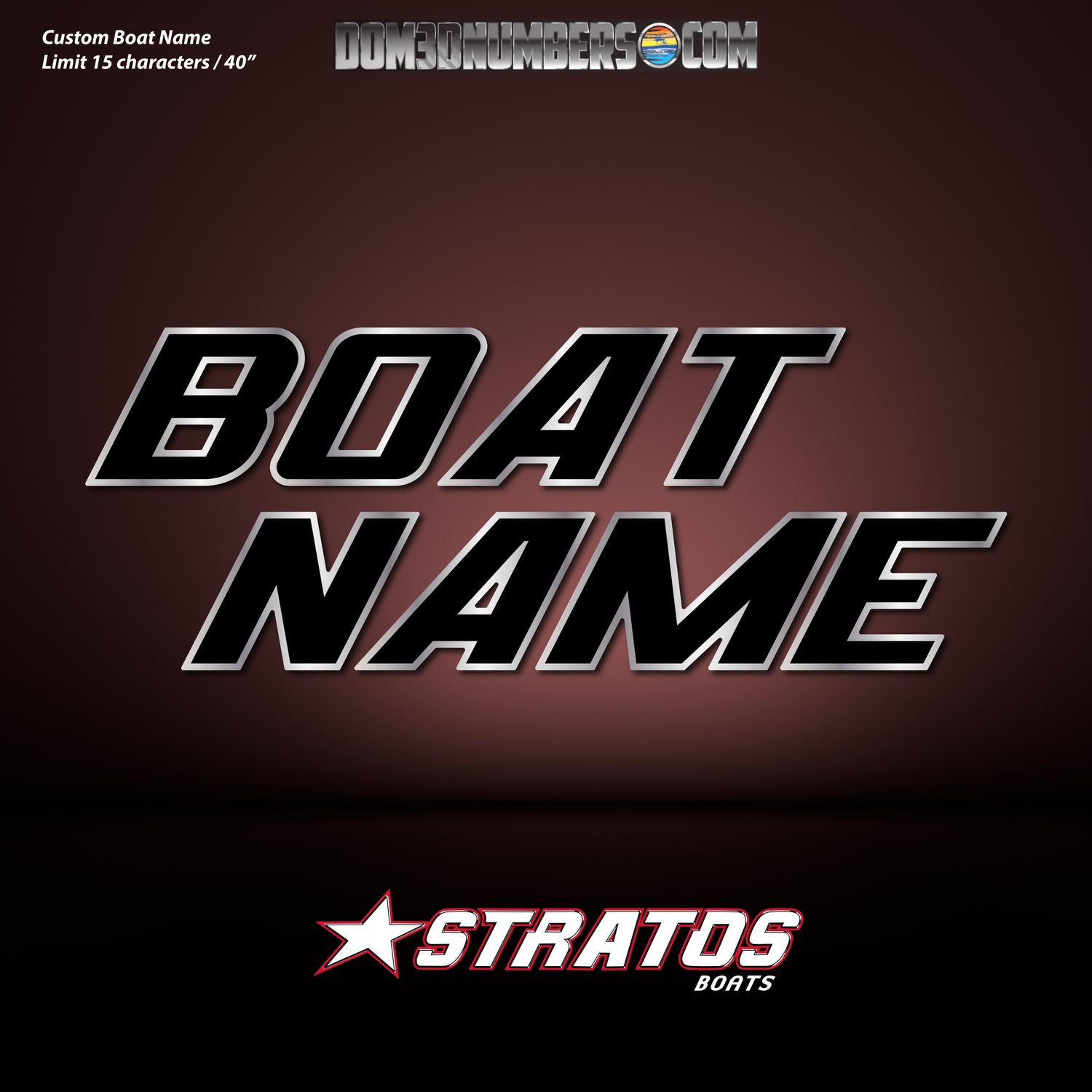 Domed Boat Name in the Stratos Font, Choose Your Own Colors