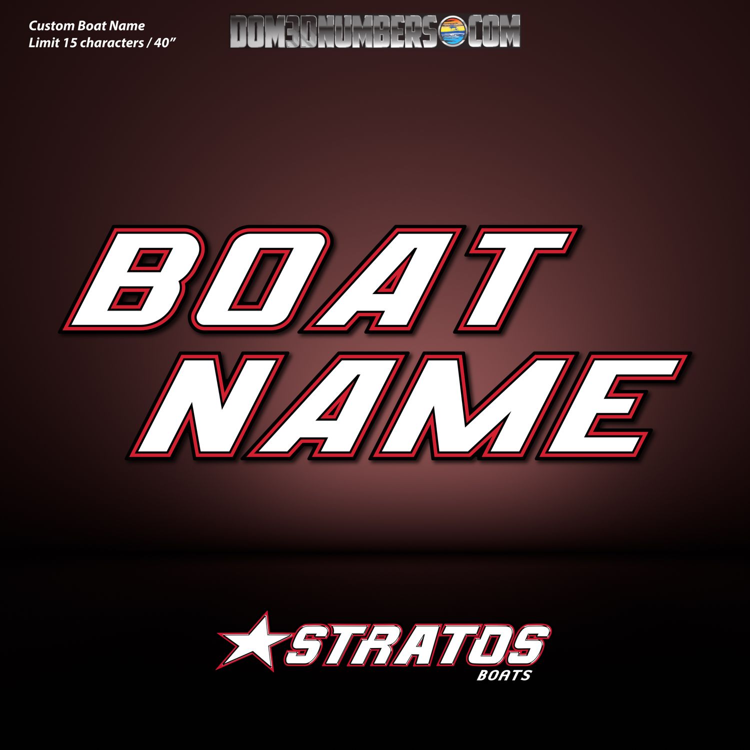 Domed Boat Name in the Stratos Font,  Colors Matched to Boat Logo