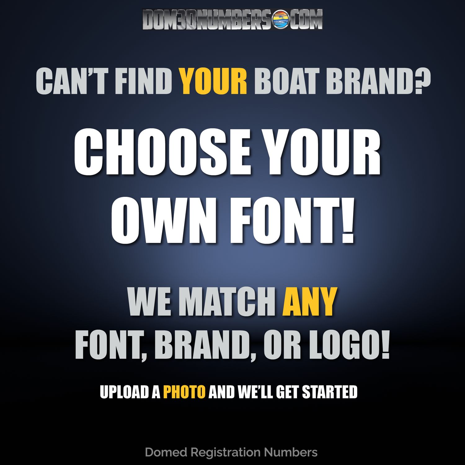 Domed Registration Numbers, Choose Your Own Font