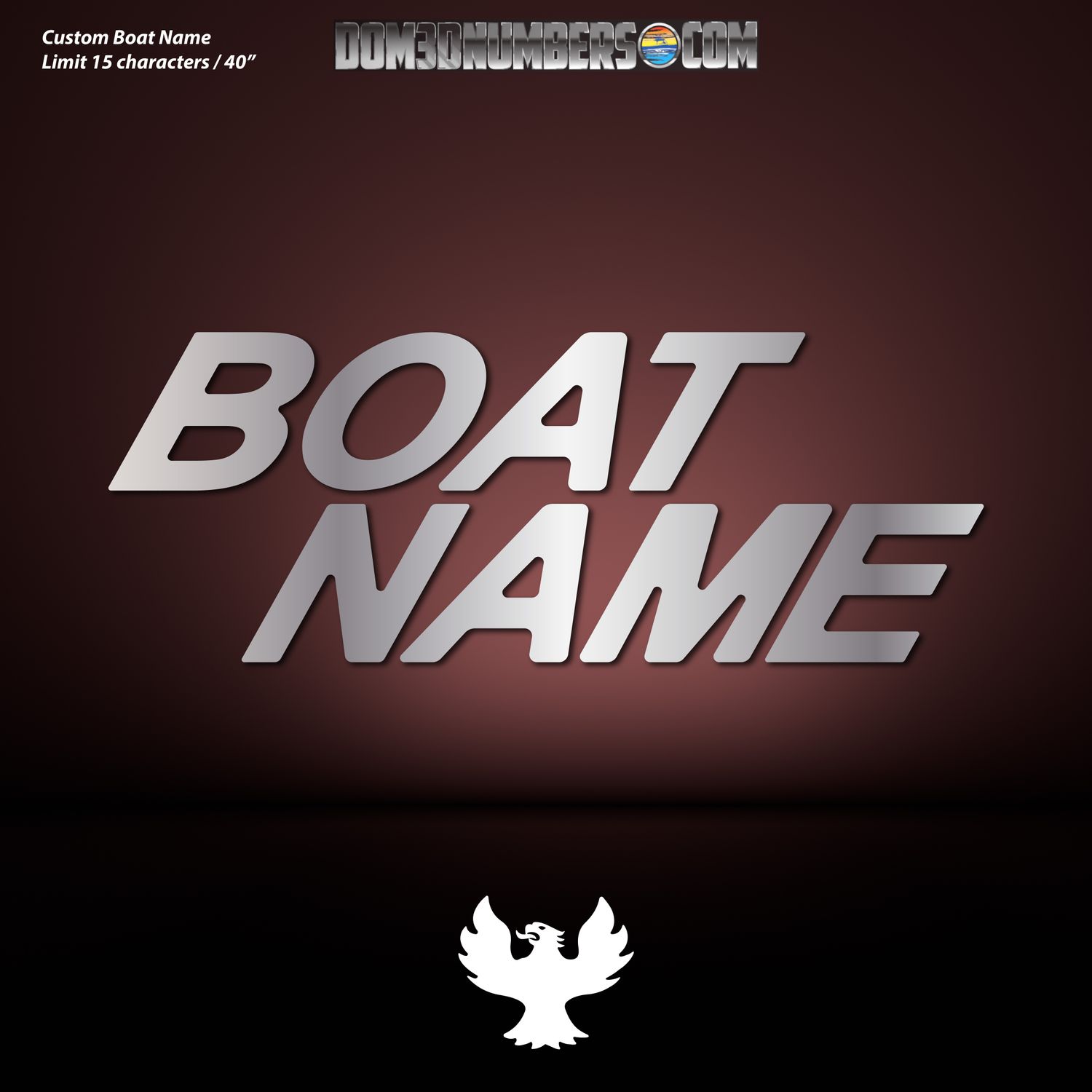 Domed Boat Name in the Phoenix Font v2, Factory Matched Chrome