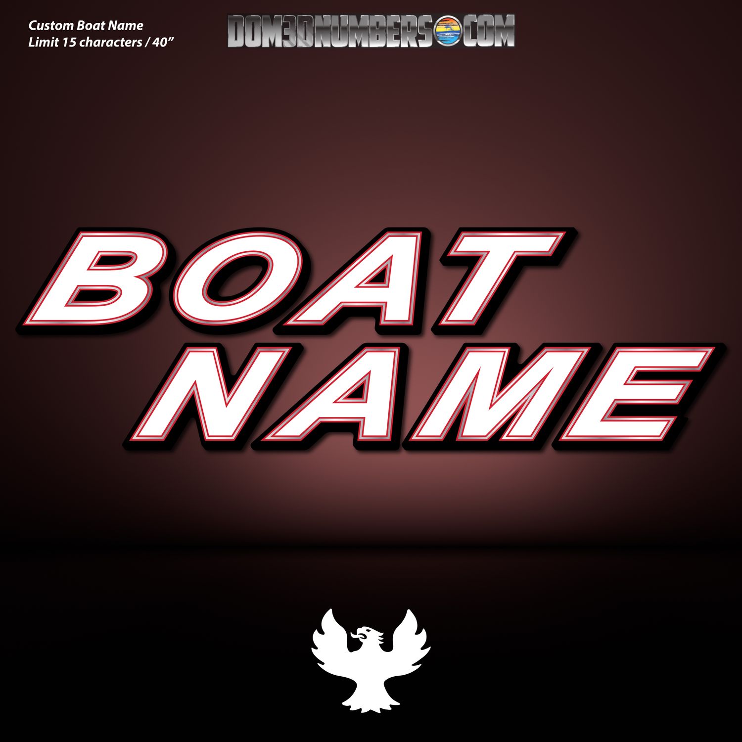 Domed Boat Name in the Phoenix Font v1, Full Color Logo Match