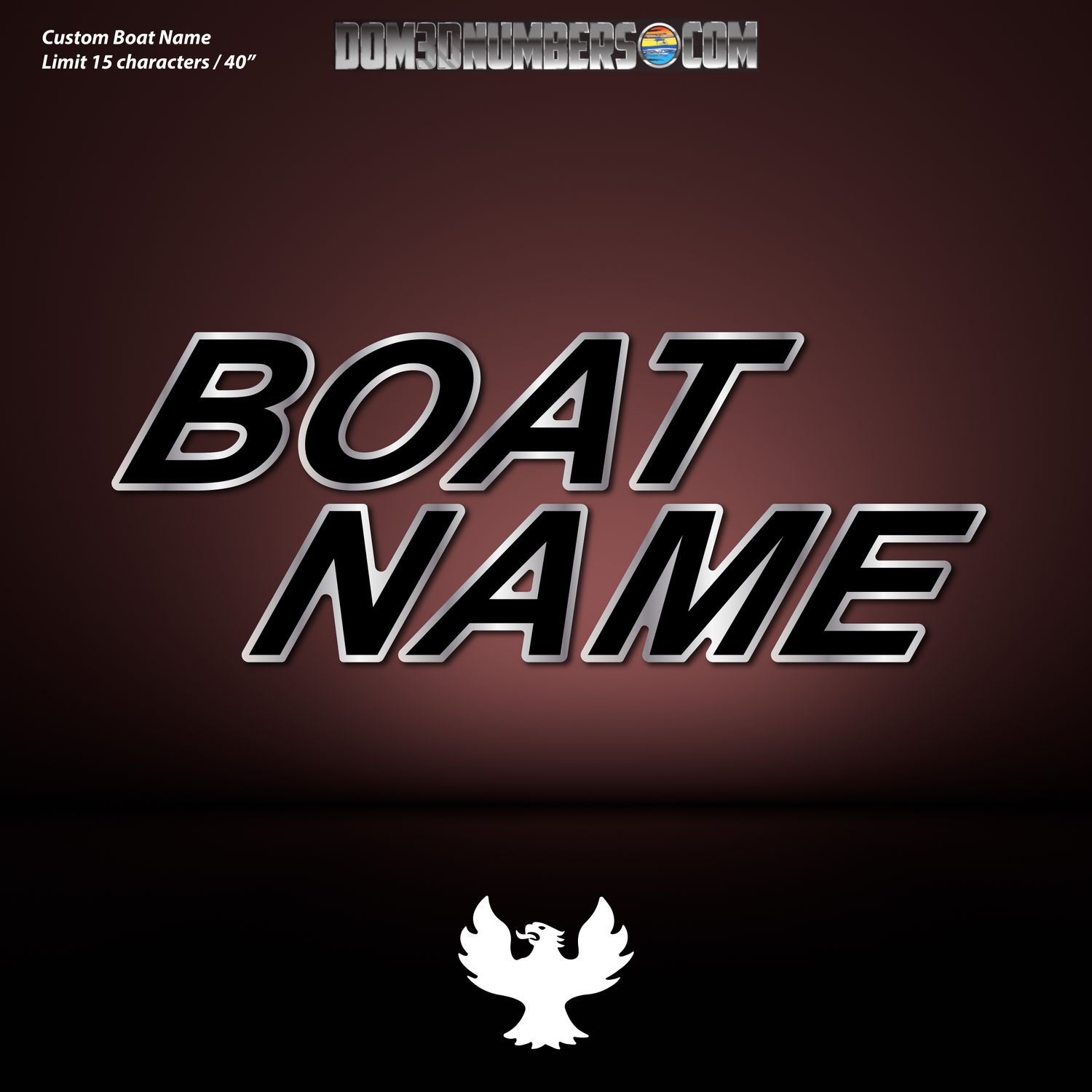 Domed Boat Name in the Phoenix Font v3, Choose Your Own Colors