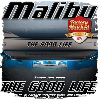 Domed Boat Name in the Malibu Font, 2014-19 Black &amp; Chrome Factory Match