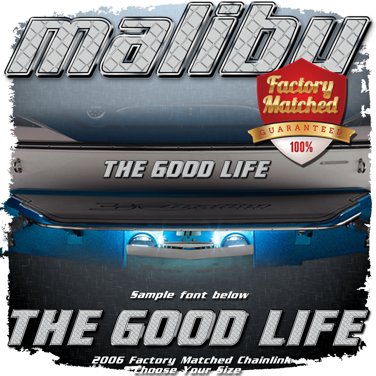 Domed Boat Name in the 2006 Malibu Wakesetter Font, Chain link Pattern