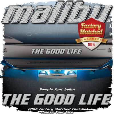 Domed Boat Name in the 2006 Malibu Wakesetter Font, Chain link Pattern