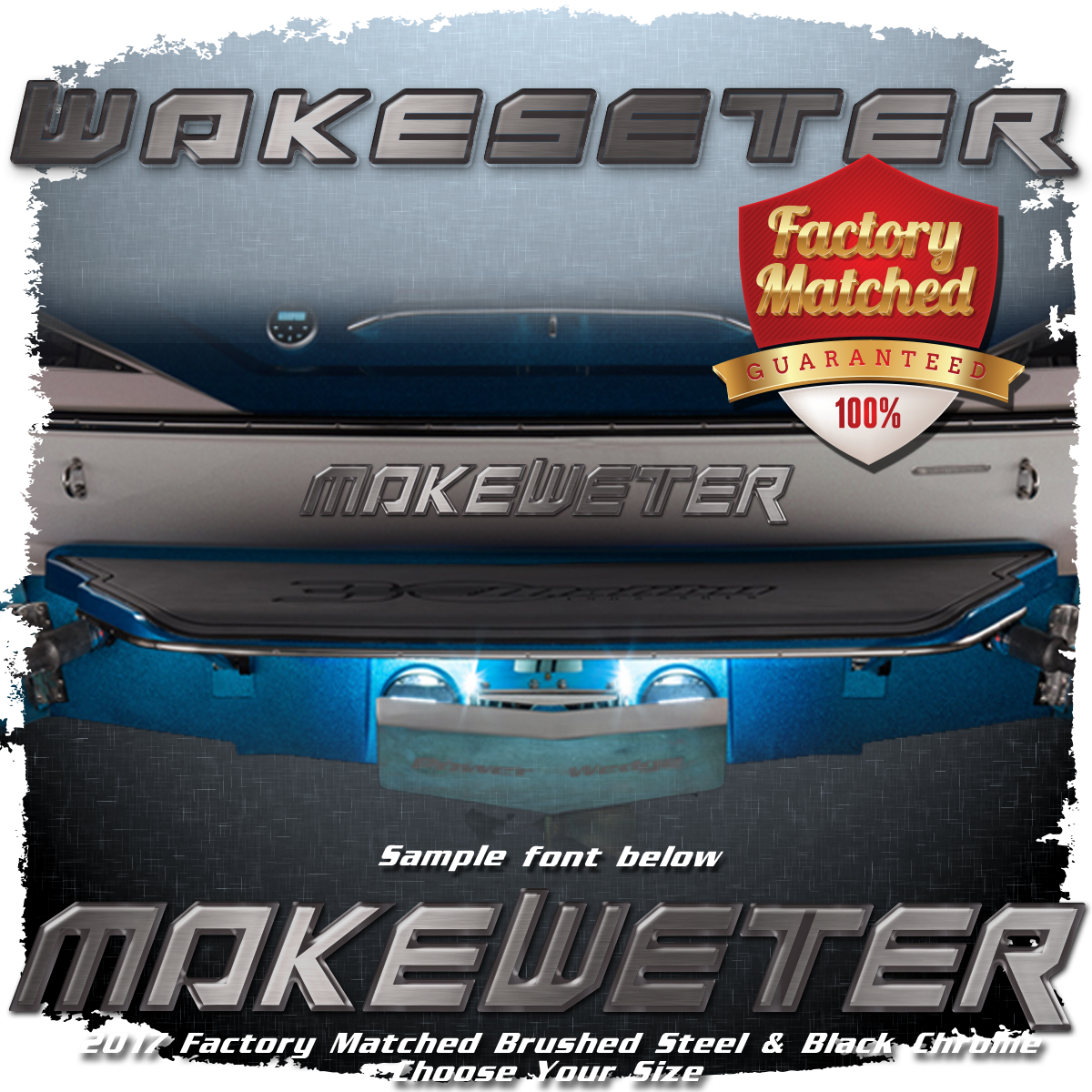 Domed Boat Name in the Malibu Wakesetter Font, 2017-19 Factory Matched to Emblem