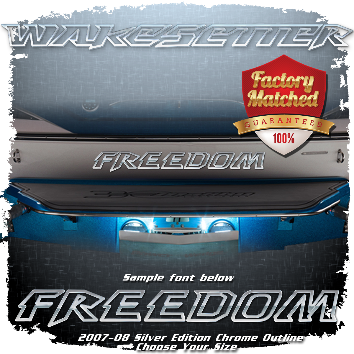 Domed Boat Name in the 2007-08 Malibu Wakesetter Font, Chrome outline only