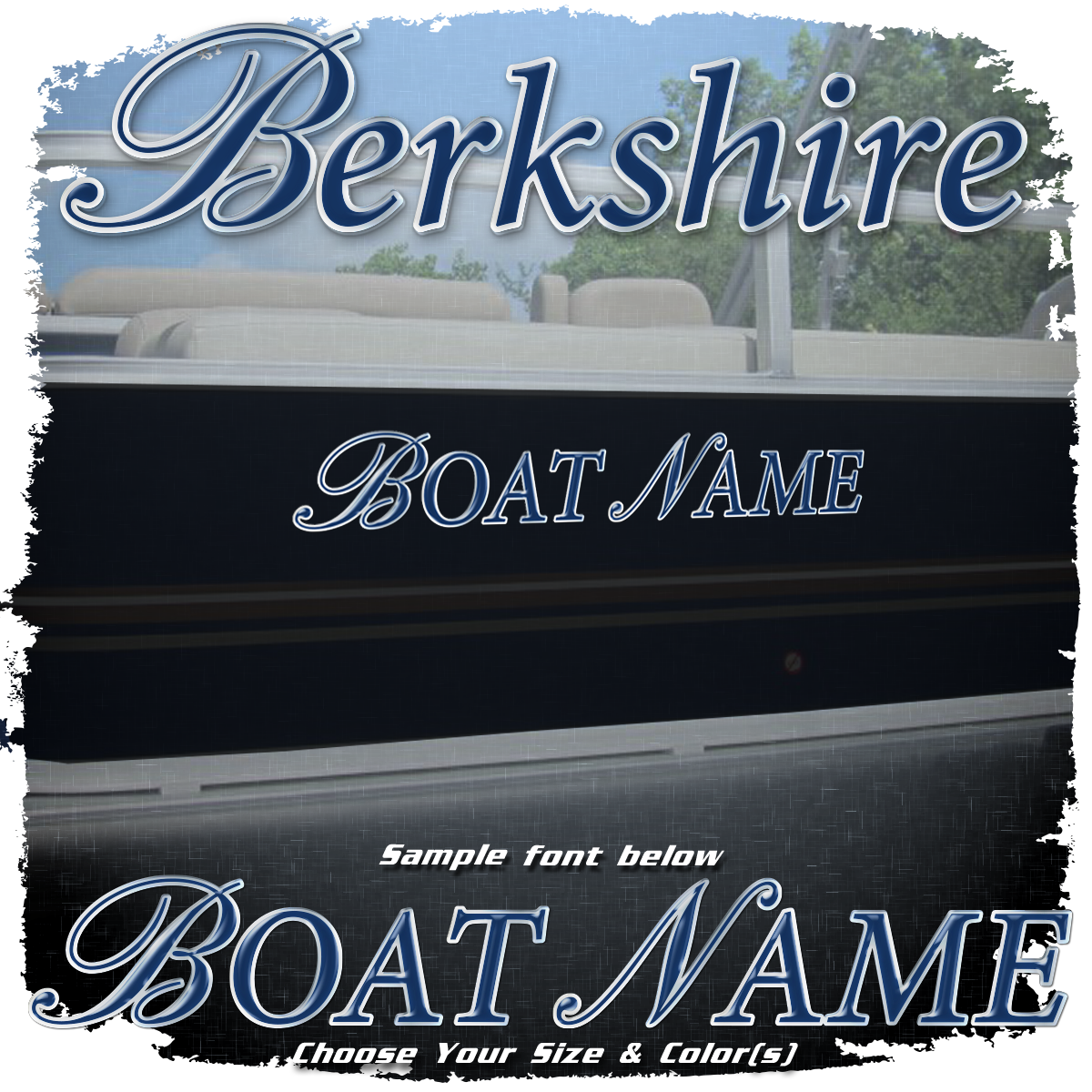 Domed Boat Name in the Berkshire Logo Style #1 Font, Choose Your Own Colors