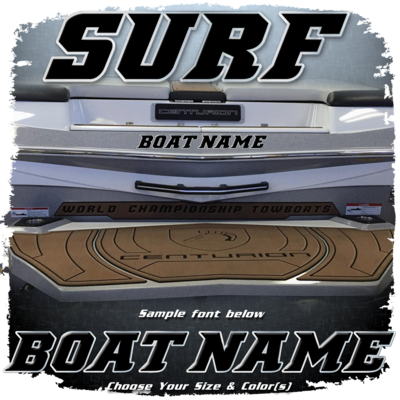 Domed Boat Name in the 2010 Centurion Surf Font, Choose Your Own Colors