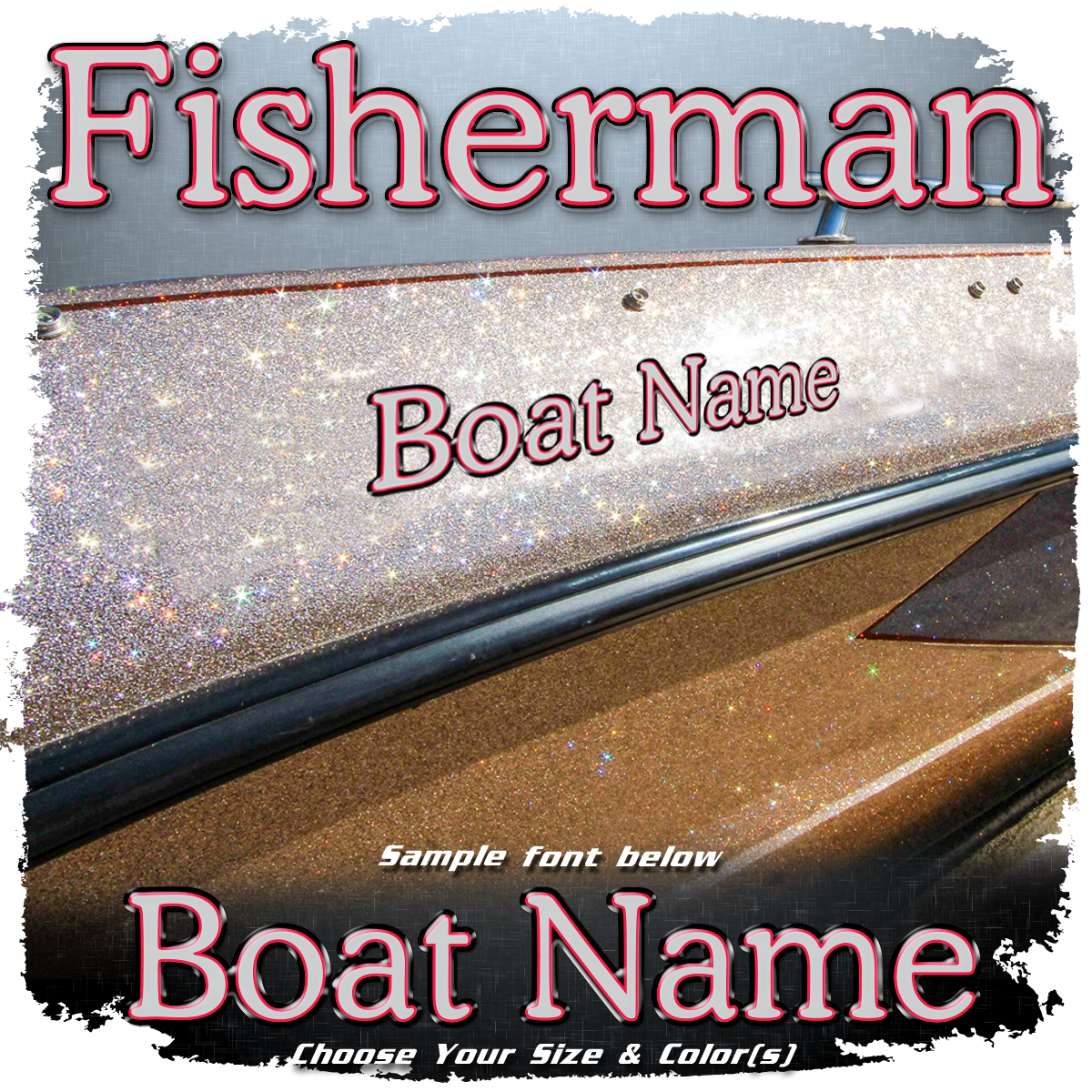 Domed Boat Name in the Ranger Fisherman Font
