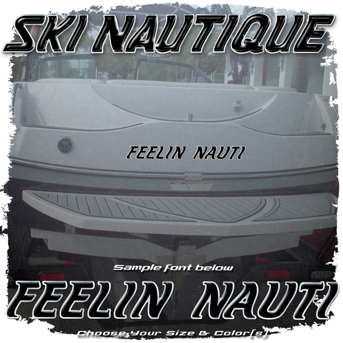 Domed Boat Name in the 1980-01 Ski Nautique Font, Choose Your Own Size & Colors