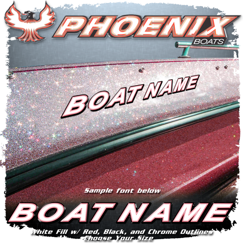 Domed Boat Name in the Phoenix Font, Colors Matched to Boat Logo