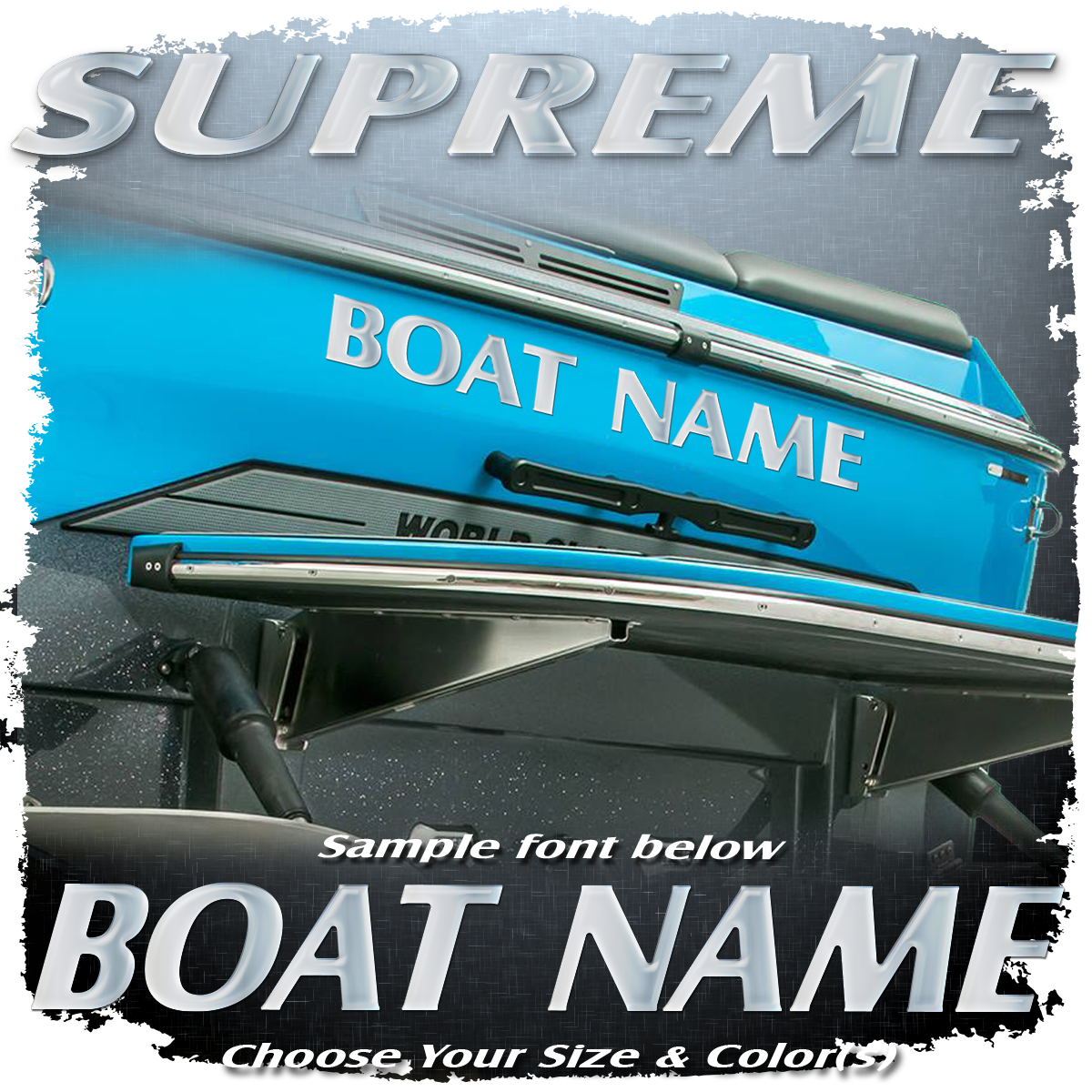 Domed Boat Name in the Supreme font, 2009-14