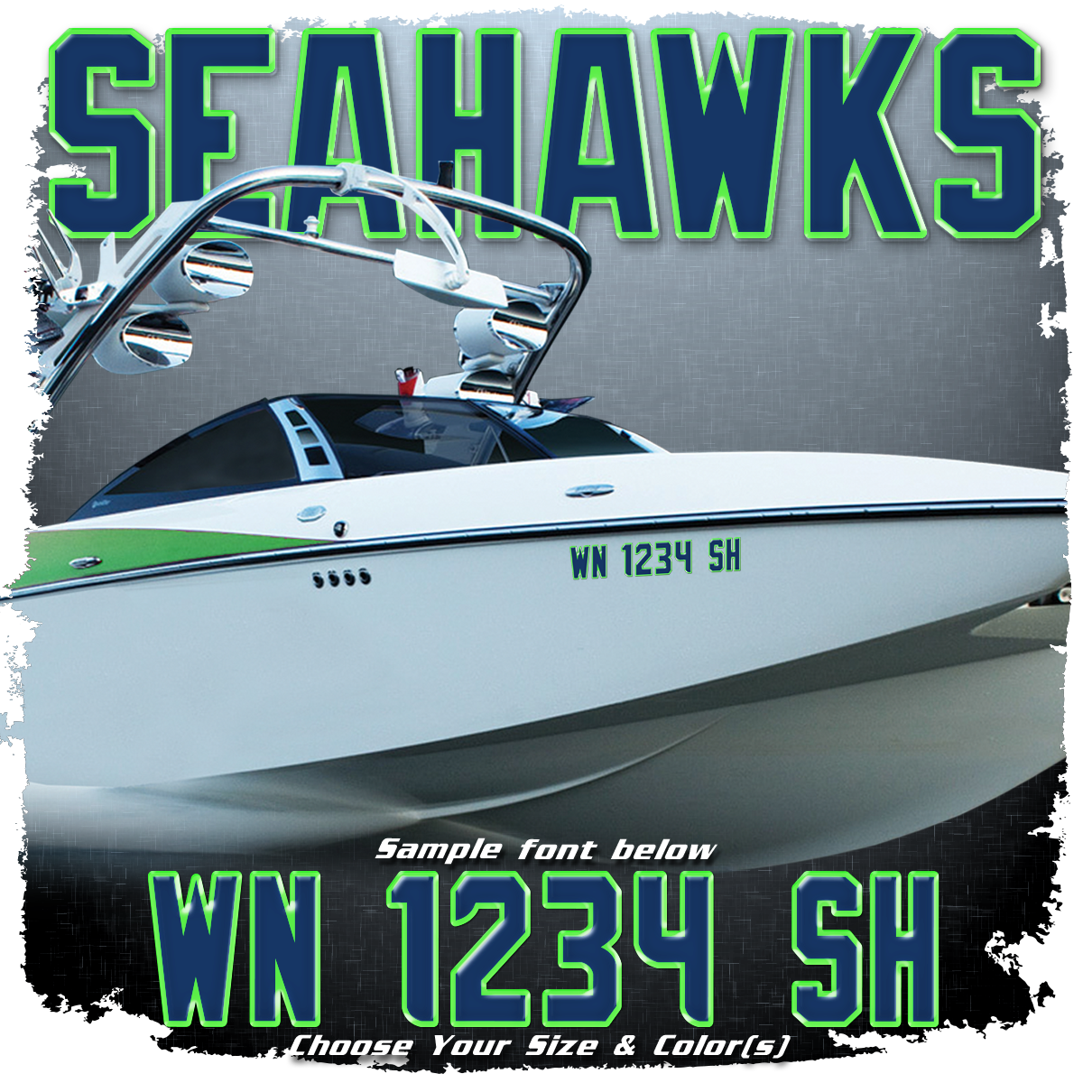 Domed Registration Numbers in the Seahawks font