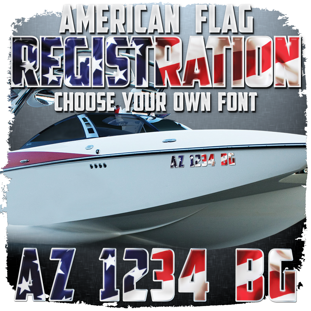 USA American Flag Domed Registration, Choose Your Own Font