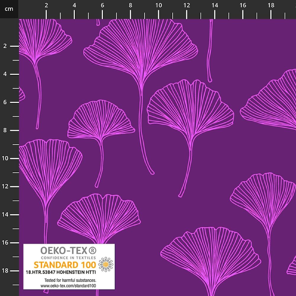 Stof19-1133 Avalana Jersey Print Plum Ginko Leaves