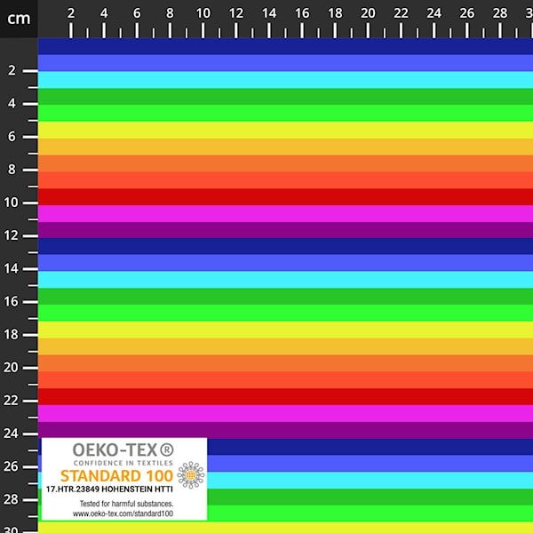 Stof19-929 Avalana Jersey Print Narrow Rainbow Stripes