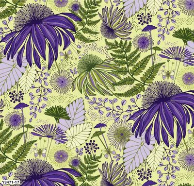 ClothY3471-17 Flowers and Fronds in light lime - Lilla by Amy Reber for Clothworks