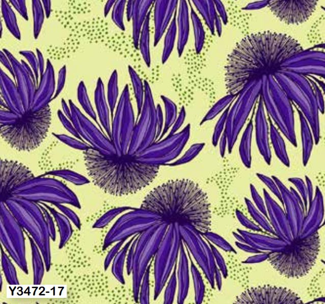 ClothY3472-17 Purple Coneflowers on Light Lime - Lilla by Amy Reber for Clothworks