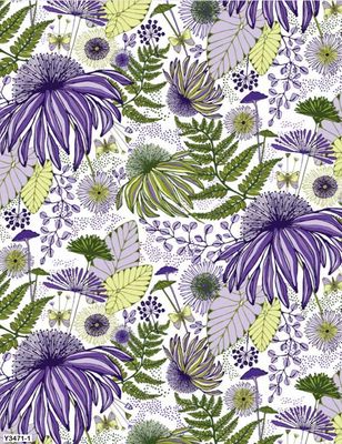 ClothY3471-1 Flowers and Fronds on white - Lilla by Amy Reber for Clothworks