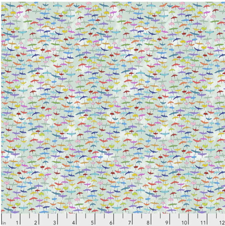 Siberian Cranes in Aqua - Migration  by Lorraine Turner for FreeSpirit Fabrics