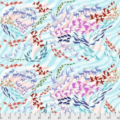 Migratory Map in Aqua - Migration by Lorraine Turner for FreeSpirit Fabrics
