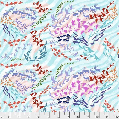 Migratory Map in Aqua - Migration by Lorraine Turner for FreeSpirit Fabrics