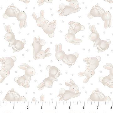 White Multi Bunny Toss Snuggle Bunny Flannel for Northcott