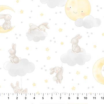 White Multi Bunny Feature Snuggle Bunny Flannel for Northcott