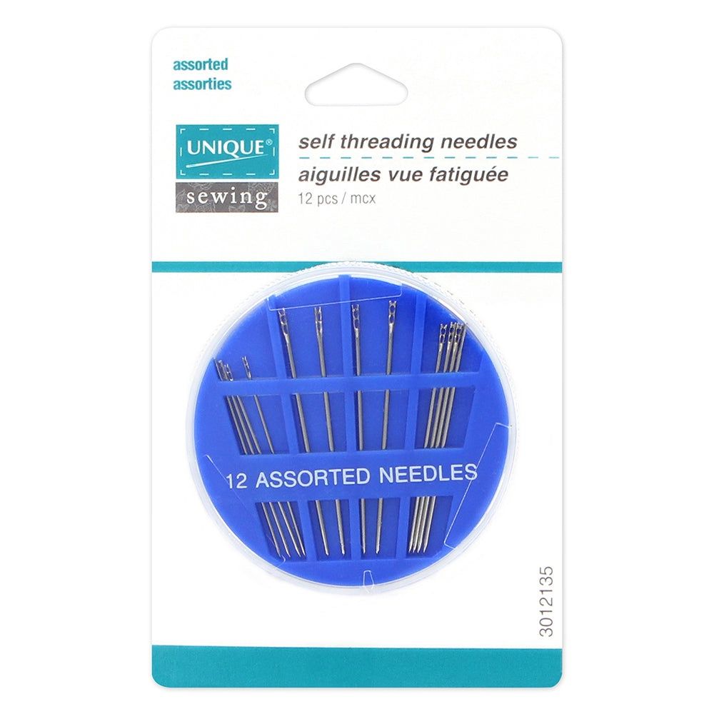 Unique Sewing Self Threading Needles - Sz 4/6/8 - 12 pcs