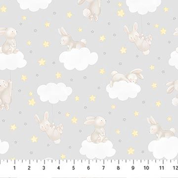 Gray Multi Bunny Clouds Snuggle Bunny Flannel for Northcott