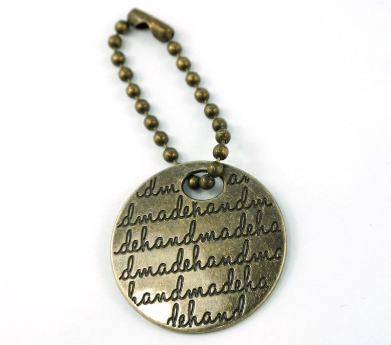 Emmaline Bags Metal Hanging Tag - Small Circle “Handmade” in Antique Brass