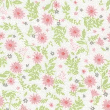 Clearance - Cozy Cotton Flannel Pink Flowers on Green