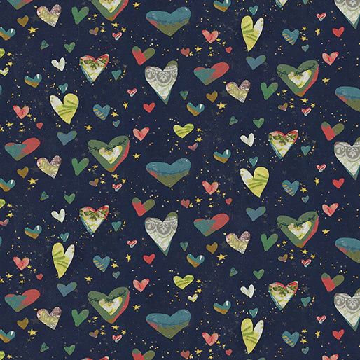 Painted Hearts in Black - A Heart Led Life by Kelly Rae Roberts for Benartex