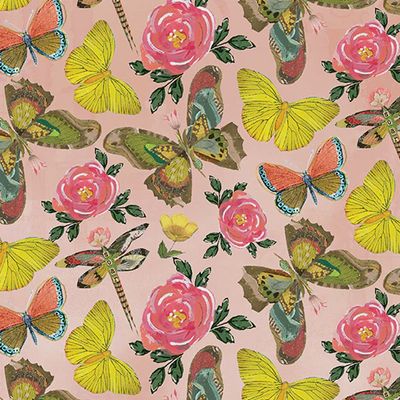 A Heart Led Life Butterfly Toss in Pink by Kelly Rae Roberts for Benartex